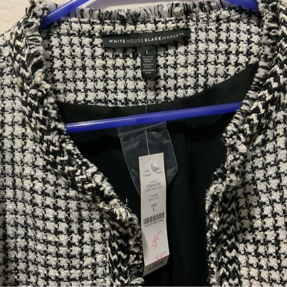 WHITE HOUSE BLACK MARKET | Black/White Tweed Blazer | Size L - Picture 6 of 10